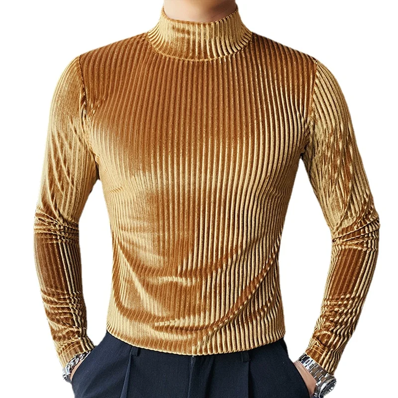 Summer Clothing Trends 2026 - เสื้อยืดกำมะหยี่สีทองใหม่ปี 2026 เสื้อผ้าผู้ชายแฟชั่นทันสมัย เสื้อหรูหราสำหรับงานพรอม งานปาร์ตี้ เสื้อแขนยาวลายทาง