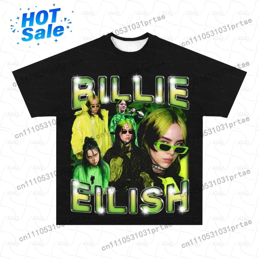 Summer Clothing Styles Men - บิลลี่ ไอลิชเสื้อยืดลายเรโทร 2025 ฤดูร้อนผู้ชายผู้หญิงเสื้อผ้าฮิปฮอป Y2k แฟชั่นสตรีทสไตล์ผ้าฝ้ายเสื้อยืดสีดำ