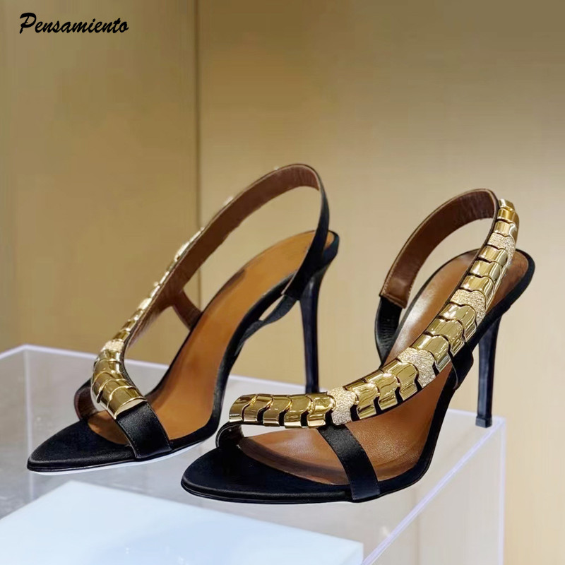 Summer Clothing Stores - รองเท้าส้นสูงประดับเพชรหรูหรา ผ้าซาติน สายรัดข้อเท้า สไตล์กลาดิเอเตอร์ สำหรับผู้หญิง แฟชั่นฤดูร้อน