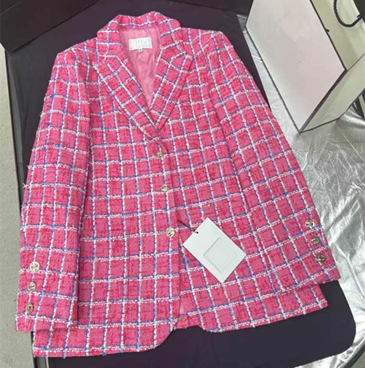 Summer Clothing Styles For Women - เสื้อโค้ทสั้นผ้าทวีดลายตารางสีชมพู แขนยาว ติดกระดุมเม็ดเดียว สไตล์ยุโรปสำหรับผู้หญิง - คอลเลคชั่นใหม่ประจำฤดูร้อนปี