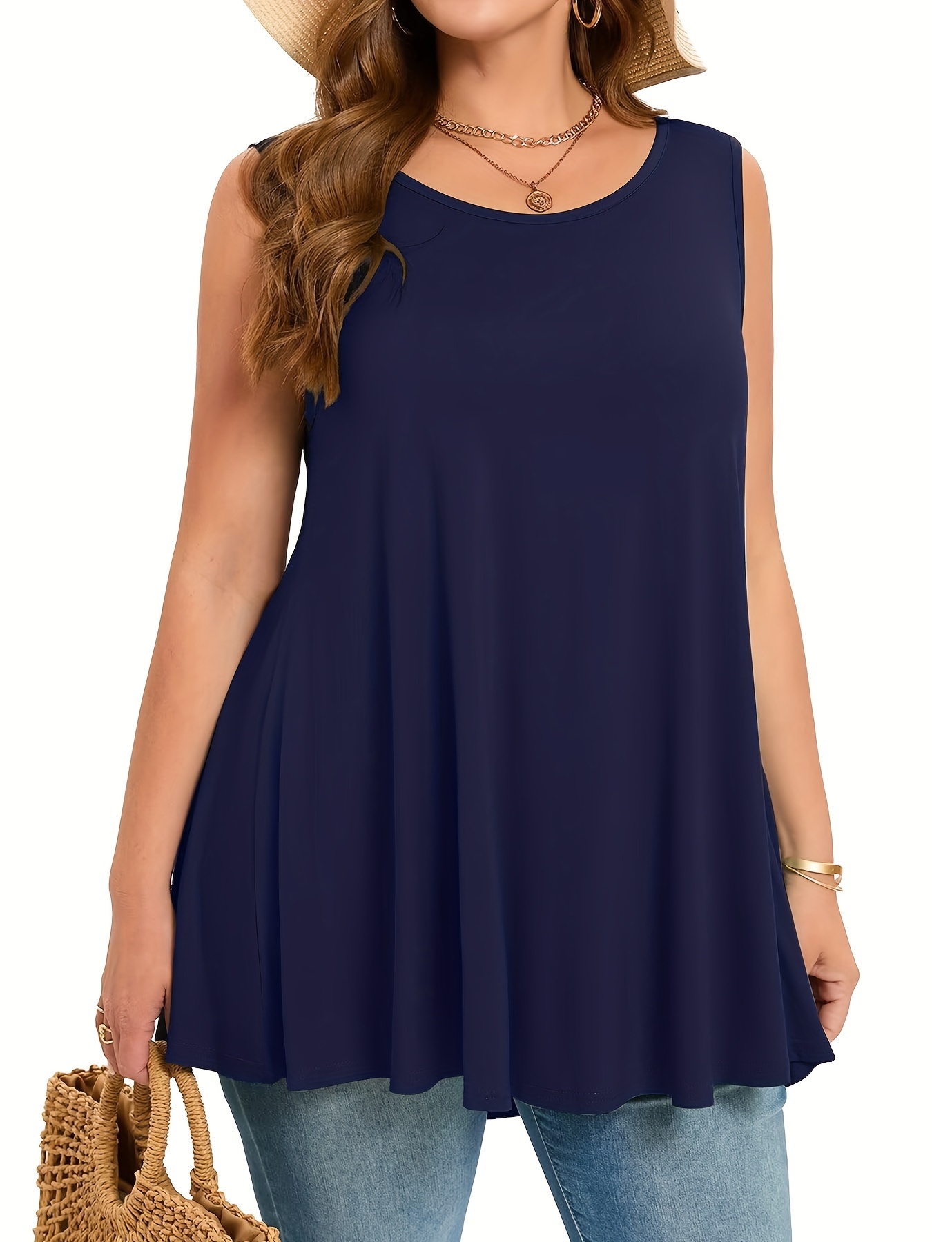 Summer Clothing Styles For Women - ขนาดบวกที่เรียบง่ายเสื้อกล้ามแข็งลําลองลูกเรือคอเสื้อกล้ามแขนกุดสําหรับฤดูร้อนของผู้หญิงเสื้อผ้าขนาดบวก