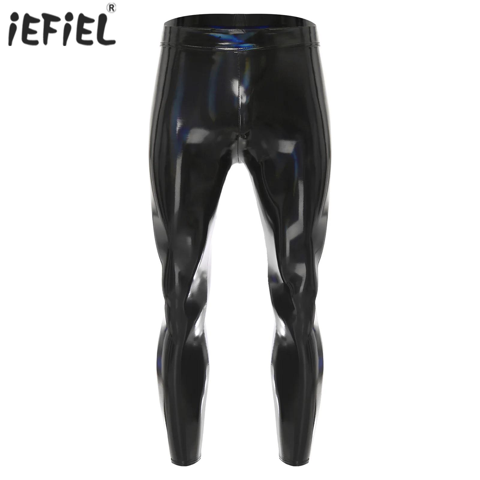 Summer Clothing Looks - Mens Black Disco Tights กางเกงกางเกงขายาวกางเกงน้ํามันเงายืด PU