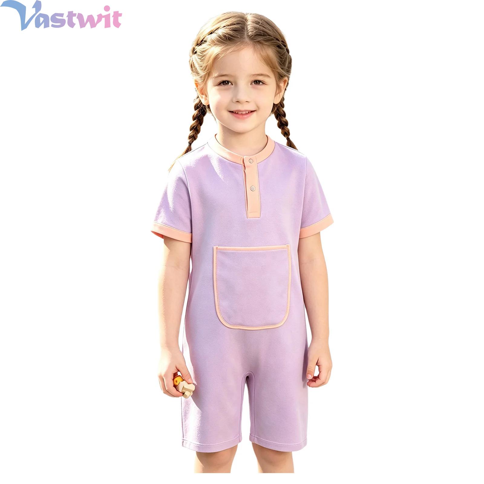 Summer Clothing Needs - ชุดบอดี้สูทแขนสั้นสำหรับเด็กชายและเด็กหญิงที่มีความต้องการพิเศษ พร้อมกระดุมกด กระเป๋าด้านหน้า และซิปด้านหลัง