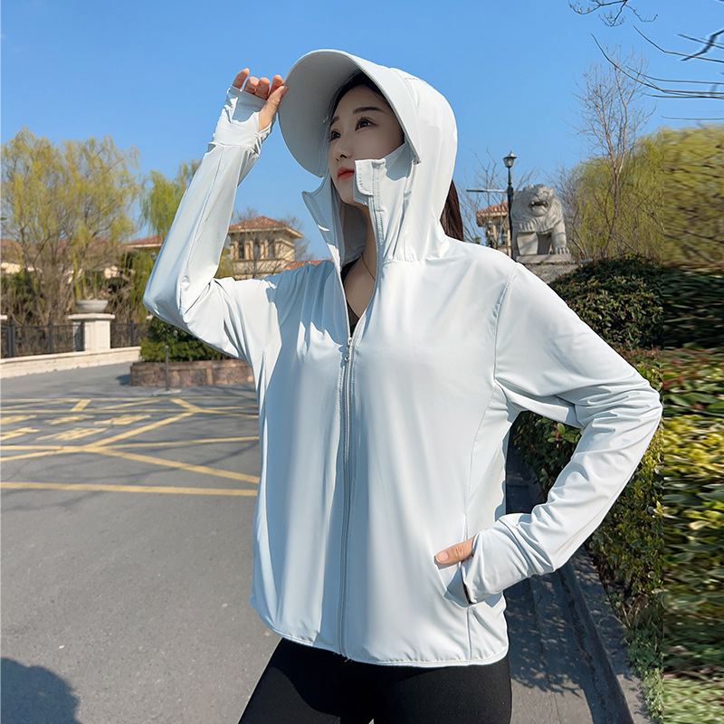 Summer Clothing Girls - เสื้อแจ็คเก็ตป้องกันแสงแดดแบบมีฮู้ดสำหรับผู้หญิง เสื้อผ้ากันรังสียูวีสำหรับวัยรุ่นในฤดูร้อน เสื้อคลุมกันแดดแบบมีฮู้ดผ้าไหมน้ำแข็งสำหรับผู้ใหญ่ เสื้อคลุมกันแดดสำหรับเด็กโต