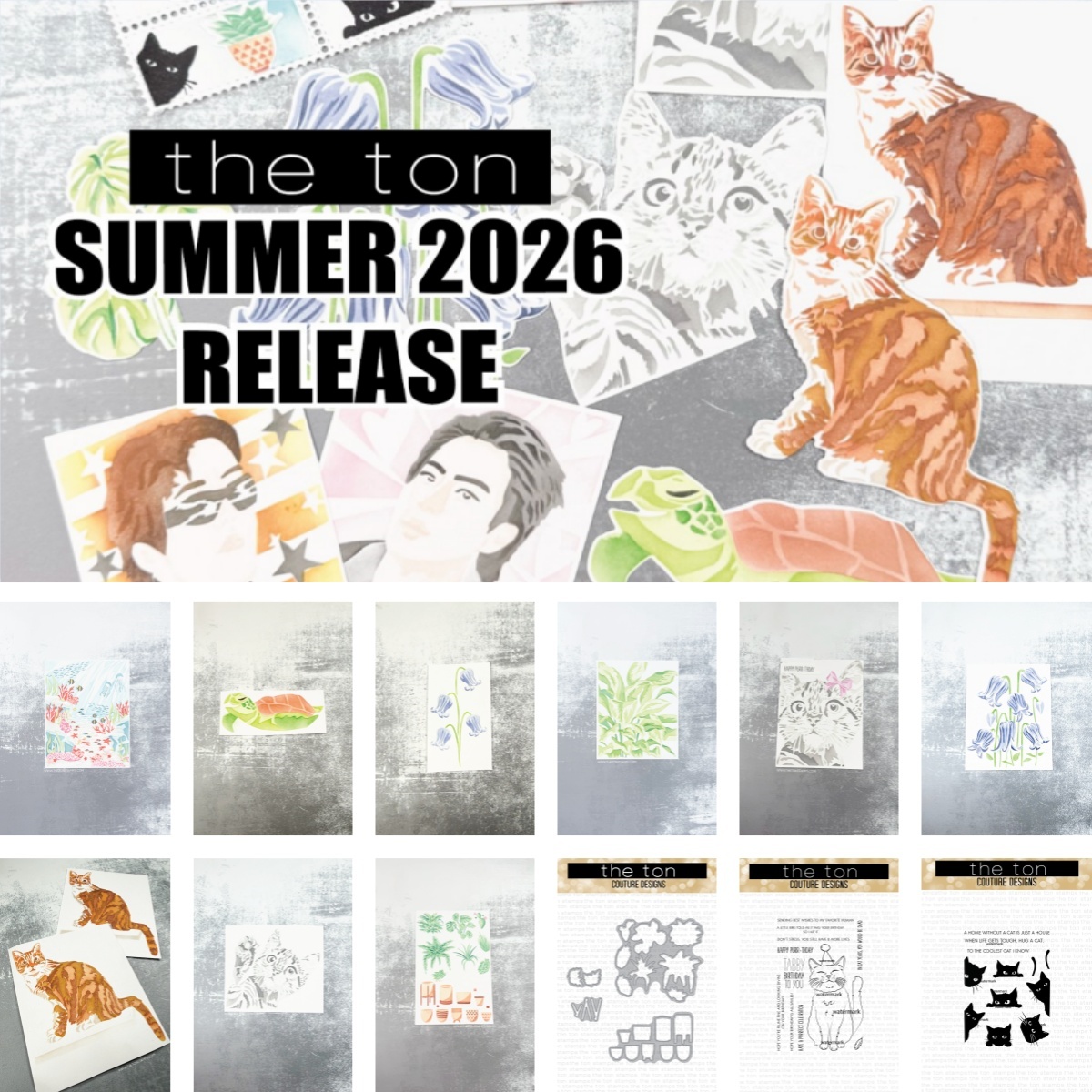Summer Clothing Release - ชุดแม่พิมพ์ตัดโลหะลายเต่าทะเลฤดูร้อนและดอกไม้เคลมาทิส สำหรับทำการ์ดอวยพร สมุดภาพ งานฝีมือ และการตกแต่งแบบนูน วางจำหน่ายเดือนสิงหาคม