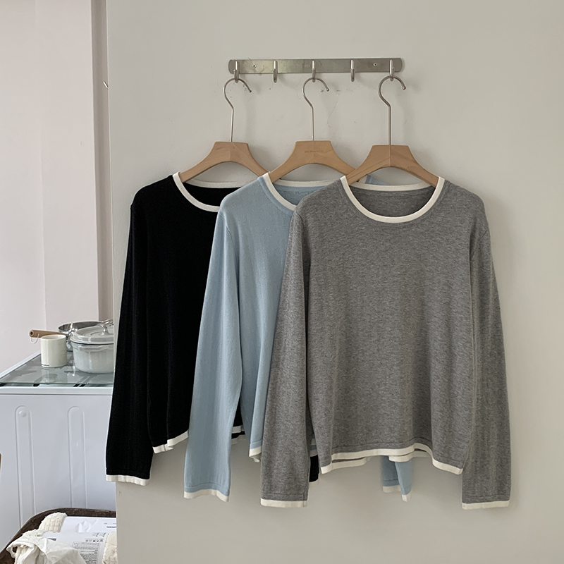 Summer Clothing - เสื้อผู้หญิงคอโอ แขนยาว ผ้าฝ้าย 100% ดีไซน์สีตัดกัน ไซส์ใหญ่