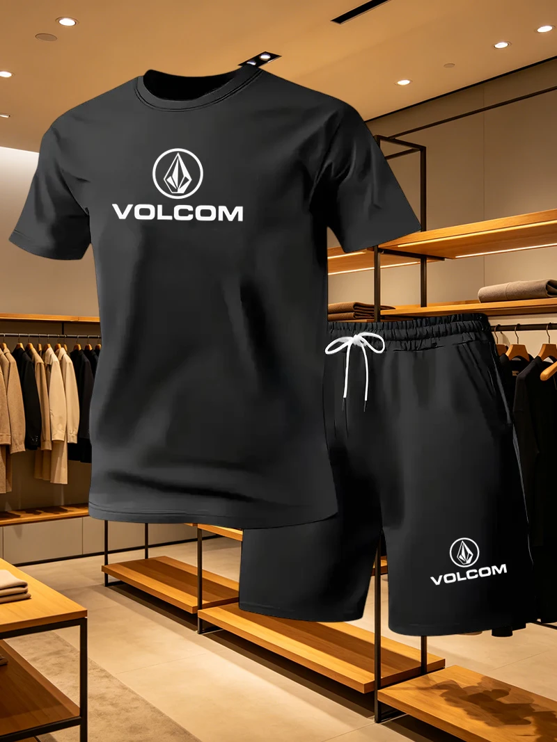 Summer Quotes - VOLCOM 2026 ชุดลำลองใหม่สำหรับผู้ชาย, เสื้อแขนสั้นน้ำหนักเบา, แห้งเร็วสำหรับกีฬา, ฟิตเนส,