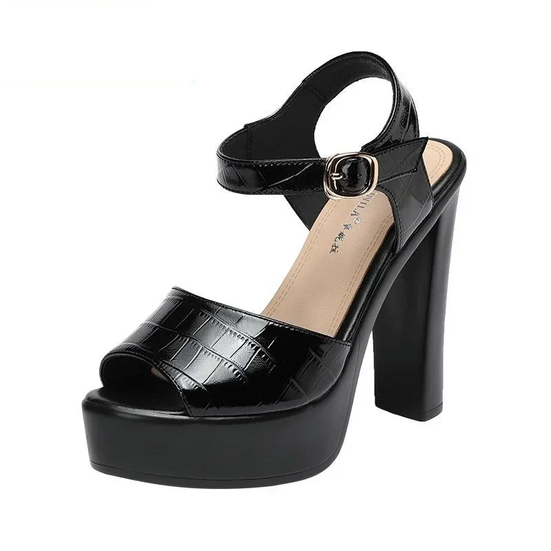 Summer Clothing Stores - 10 ซม.13 ซม.แฟชั่นรองเท้าแตะหนังแท้ Chunky Platform รองเท้าฤดูร้อน