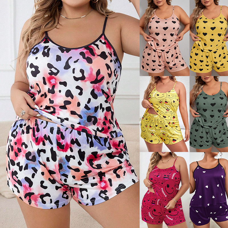 Xl Summer Clothing - ชุดนอนสายเดี่ยวไซส์ใหญ่สำหรับผู้หญิง เสื้อกล้ามเซ็กซี่+กางเกงขาสั้น ชุดลำลองสำหรับผู้หญิง ไซส์ XL-5XL เสื้อผ้าใส่สบายสำหรับอยู่บ้าน