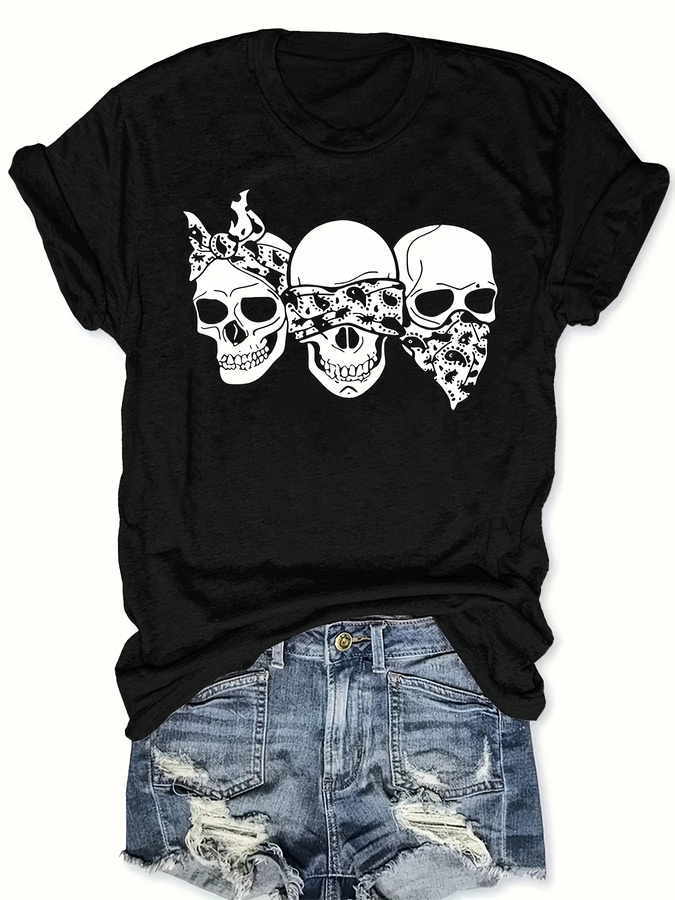Summer Clothing Trends 2026 - เสื้อยืดลายการ์ตูนกะโหลกแฮปปี้ ทรงหลวม คอกลม แขนสั้น เสื้อแฟชั่นสำหรับผู้หญิง สไตล์สตรีทแวร์อินเทรนด์สำหรับแฟชั่น