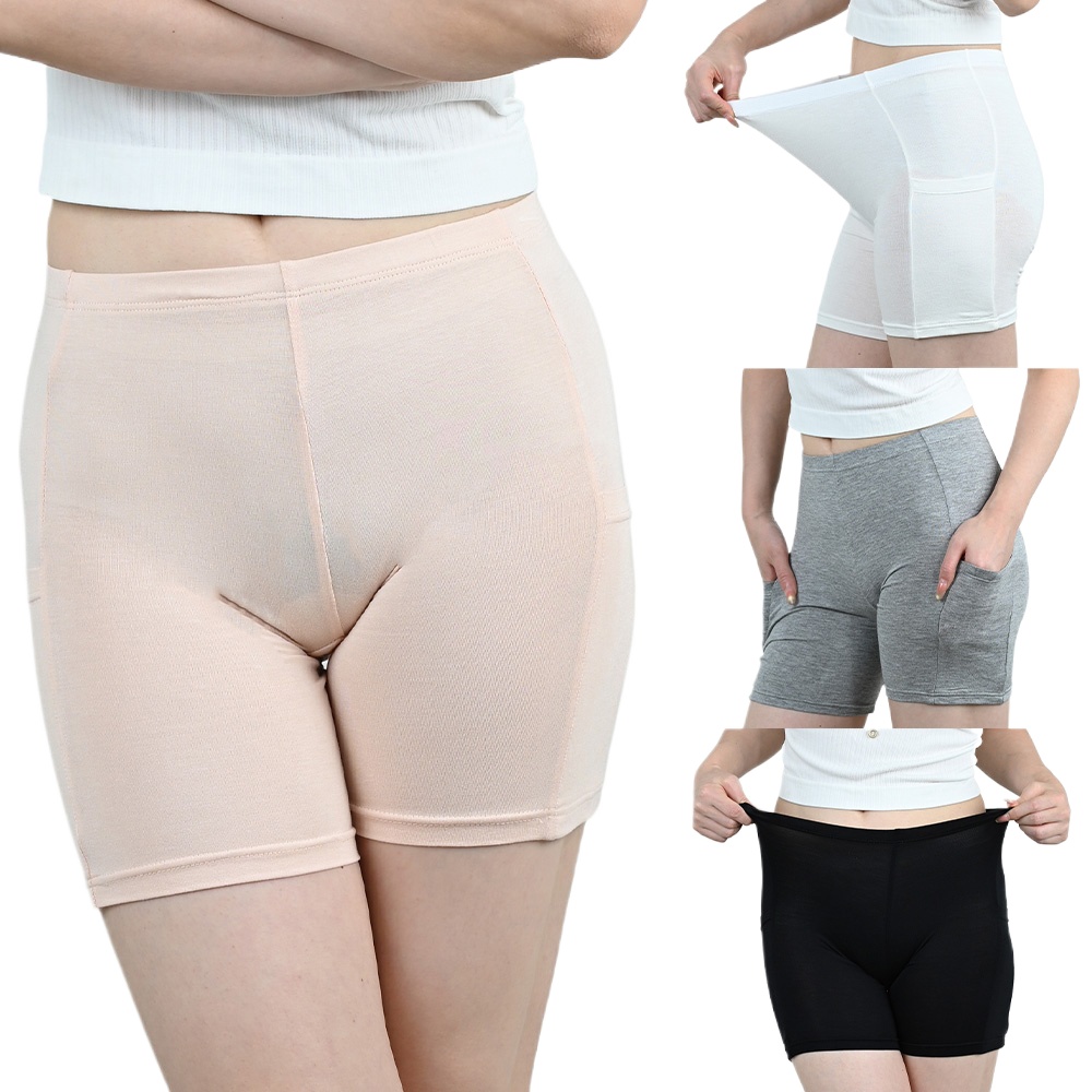 Xl Summer Clothing - กางเกงนิรภัยเอวสูงผ้าฝ้ายผู้หญิงทั้งสองด้านของกระเป๋าไม่มีการกลิ้งฤดูร้อนระบายอากาศประกันกางเกงชั้นในสําหรับกางเกงขาสั้น
