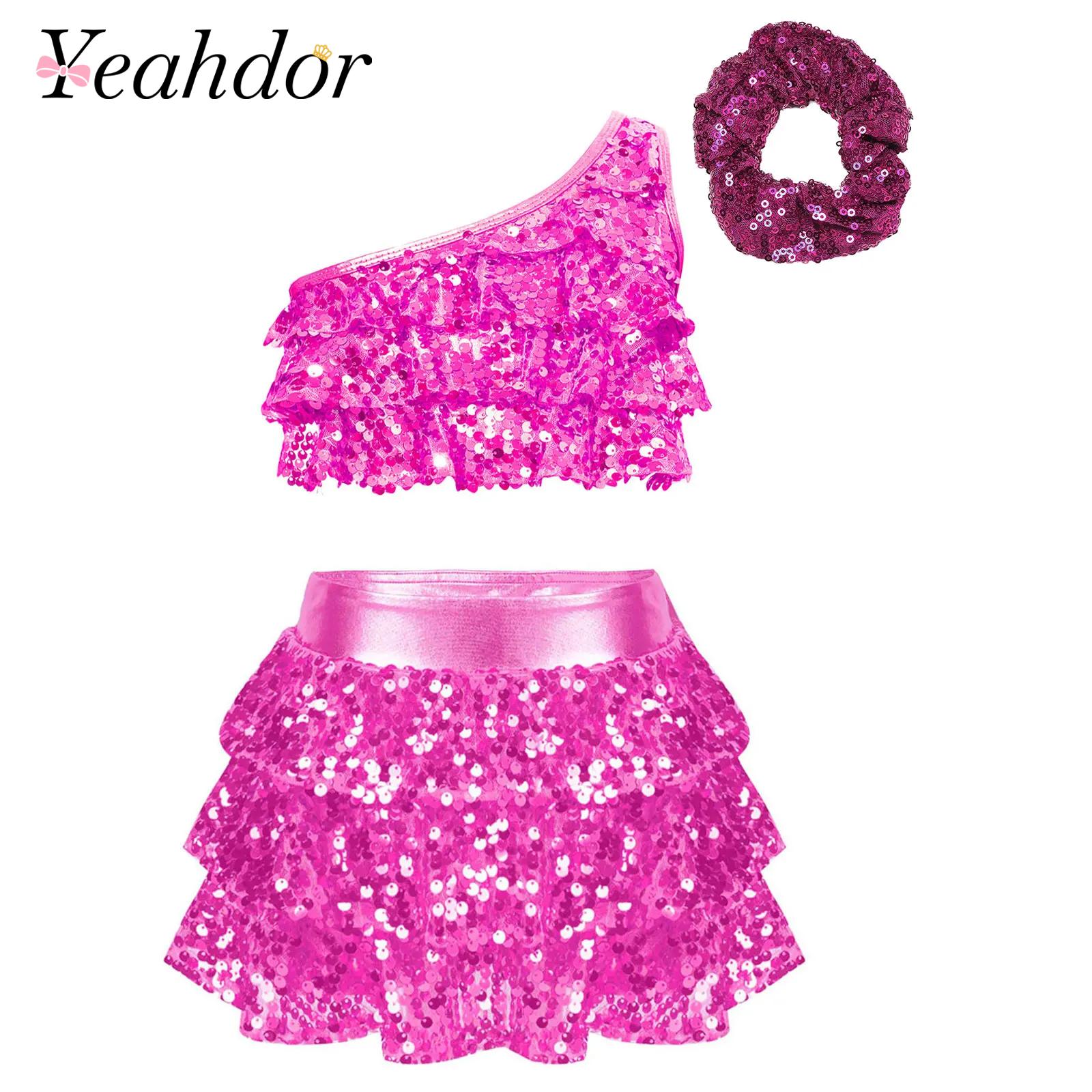 Summer Clothing Girls - เด็กผู้หญิงเลื่อมเงาลาตินแจ๊สเต้นรำเครื่องแต่งกายชุดปาร์ตี้การแสดงบนเวที 2 ชิ้นชุดเต้นรำเด็กเสื้อผ้าชุด