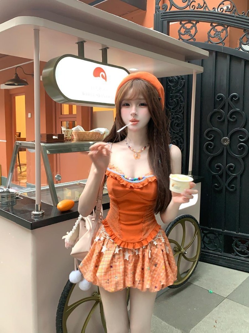 ฤดูร้อนใหม่สีส้มโดปามีนสาวหวาน - Summer Clothing Girls บทวิจารณ์และราคา