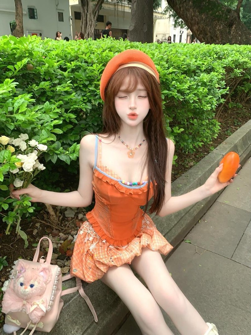 ฤดูร้อนใหม่สีส้มโดปามีนสาวหวาน - Summer Clothing Girls บทวิจารณ์และราคา