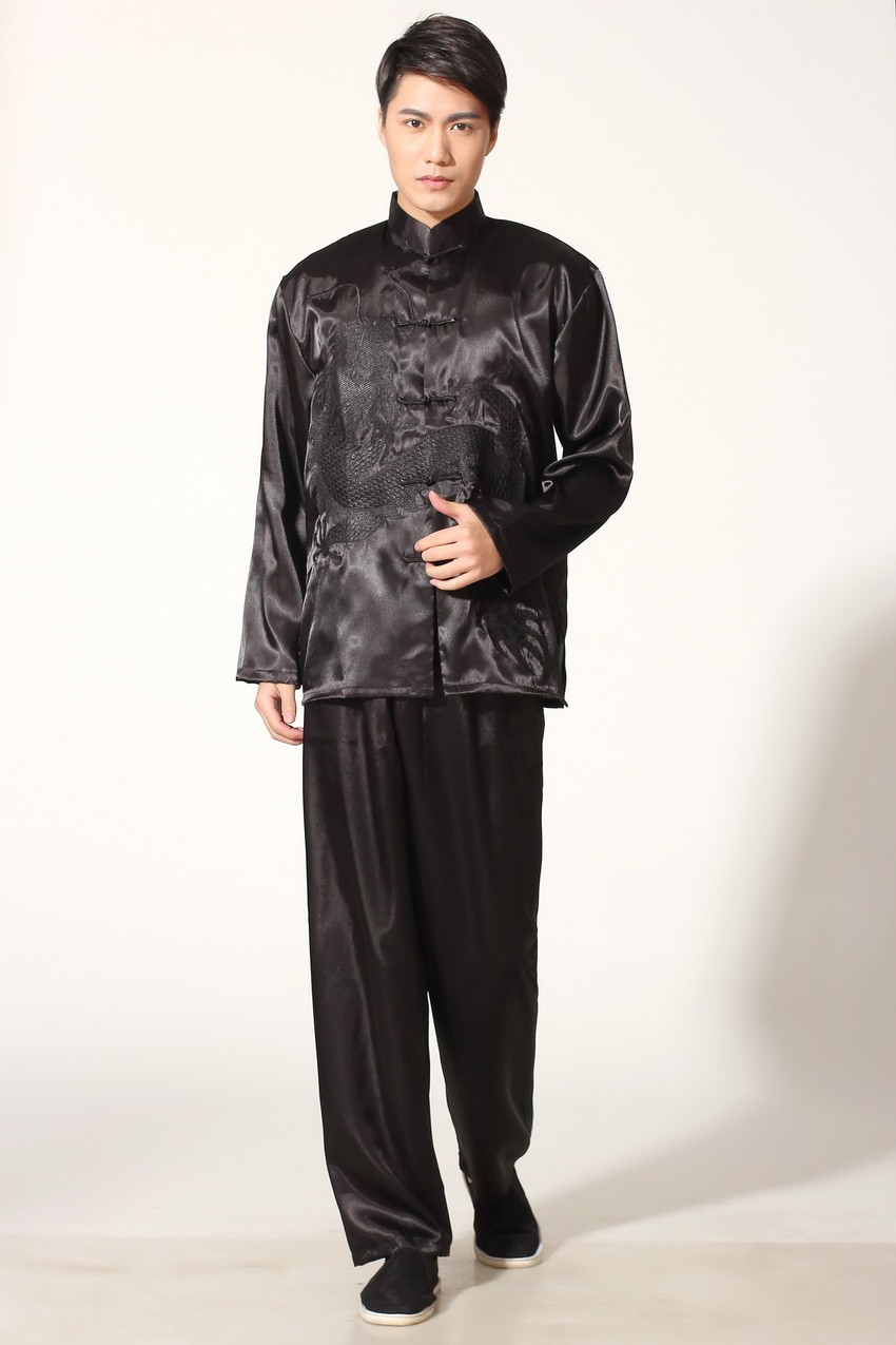 สไตล์จีนผู้ชายสีดำซาติน Kung F - Xl Summer Clothing บทวิจารณ์และราคา