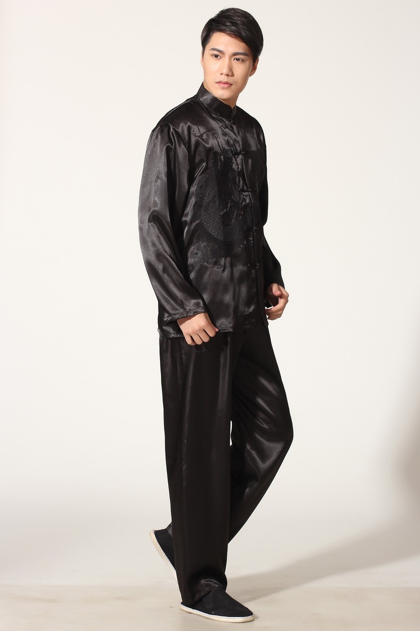 สไตล์จีนผู้ชายสีดำซาติน Kung F - Xl Summer Clothing บทวิจารณ์และราคา