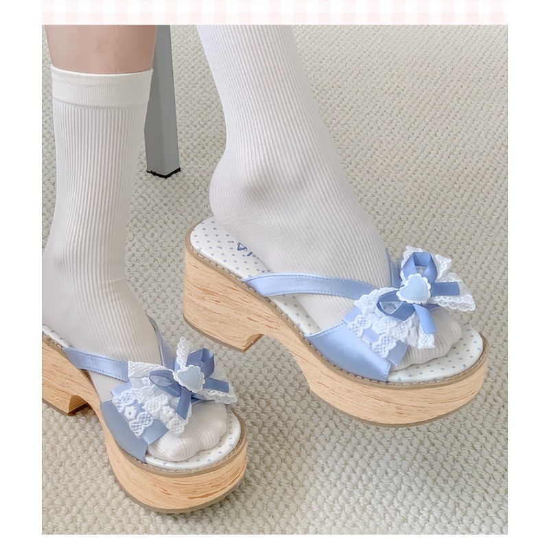 รองเท้าแตะพื้นหนาลายไม้ Sweet  - Summer Clothing Stores บทวิจารณ์และราคา