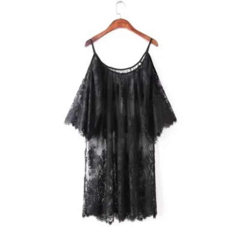 สีดําสีขาวปิดไหล่ลูกไม้ Nightg - Xl Summer Clothing บทวิจารณ์และราคา